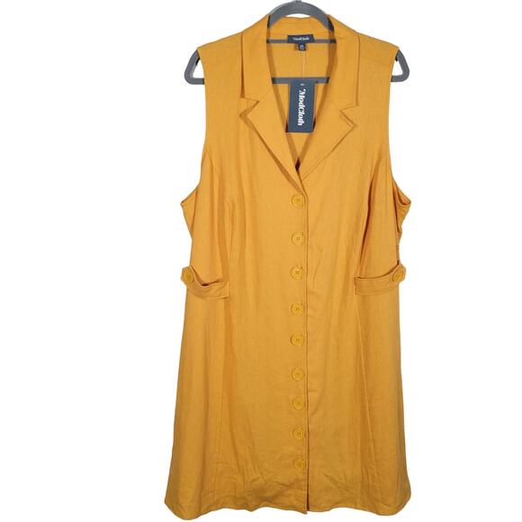ModCloth Coasting Along Dress Sz 24 Linen Blend Mustard Yellow Button Front Midi - Picture 2 of 9